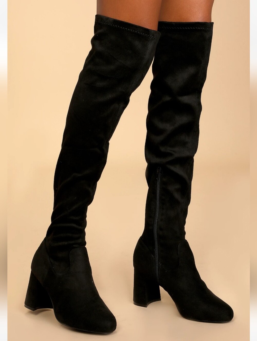 Lulus Tahlia Black Suede Over the Knee Boots Block Heel Vegan SB335297-01-5.5